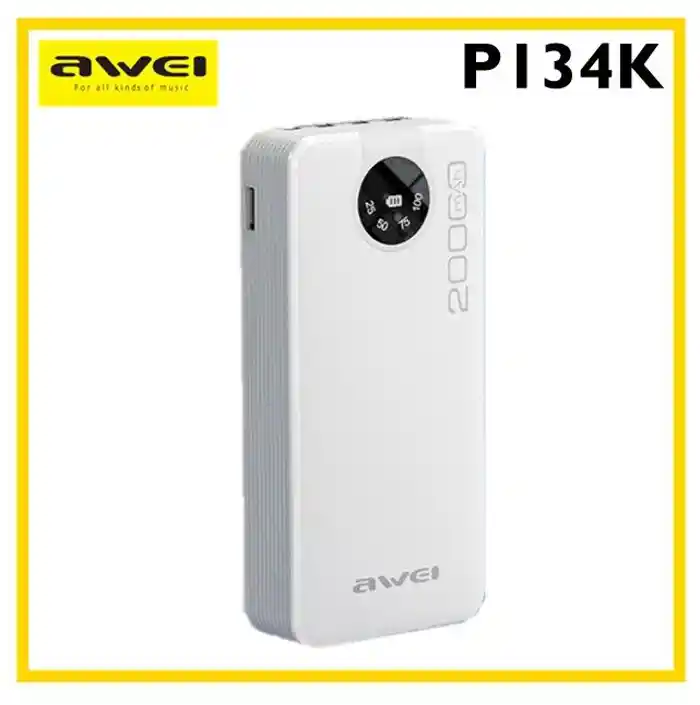 Awei P134K 4 in 1 20000mAh Mobile Power Bank with PD22.5W Fast Charging - C/Lightning/Micro Cable Power Bank for External Backup Batteries for iOS and Android